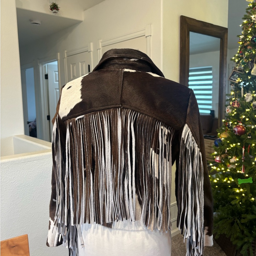 Western Style Brown and White Leather Jacket - Picture 2 of 4